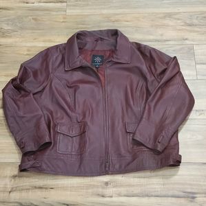 Isaac Mizrahi Burgundy Wine Leather Coat Jacket 3X